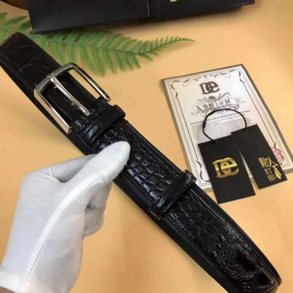 100% real genuine back top luxury quality crocodile skin men fashion belt black brown color free ship Z260226