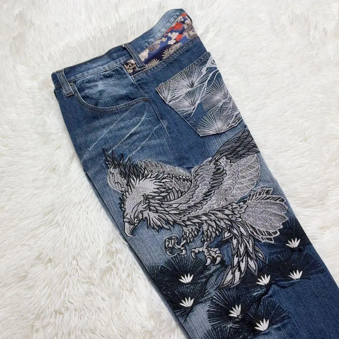 Y2K Gothic Japanese Loose Jeans Men Women Dragon Phoenix Retro Jeans Streetwear Wide Leg Pants 260311