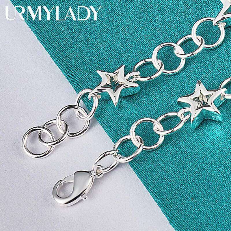 URMYLADY 925 Sterling Silver Five Pointed Star Chain Bracelet For Woman Wedding Party Fashion Jewelry Z260313