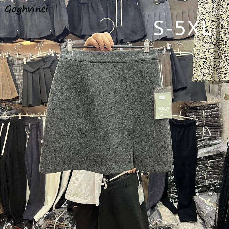 Mini Skirts for Women 5XL French Vintage New Side-slit Solid High Waist Fashion Elegant Ulzzang BF Stylish A-line Ins Z260314