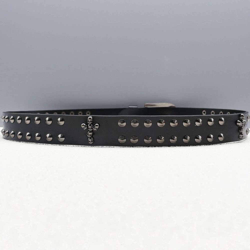 Luxury rivet heavy-duty new skeleton gothic belt, casual punk style genuine leather jeans belt. Z260226