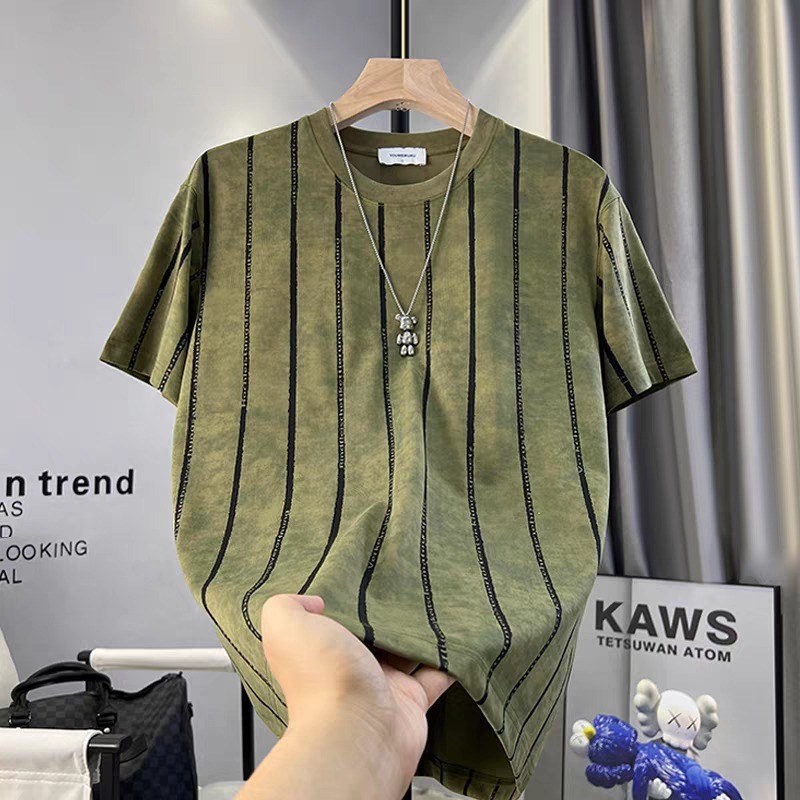 Summer New Polo Simple Designer Designer T-shirt Hoodie Vertical Striped Knit Round Neck Casual Men's Short Sleeve Fashion Trend Loose Comfortable