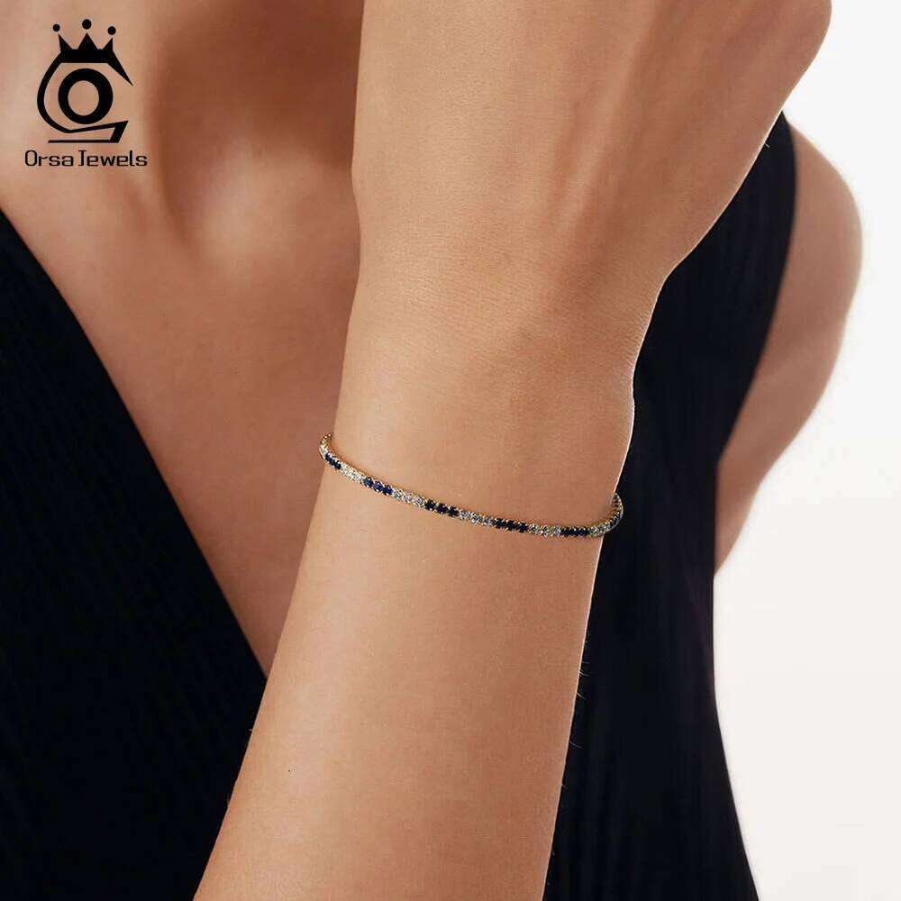 ORSA JEWELS Luxury 925 Sterling Silver Green 4A CZ for Women Adjustable 2mm Zircon Tennis Bracelet Jewelry SB191 Z260313