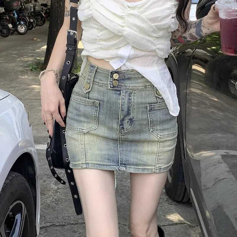Summer Women High Waist Straight Shorts Skirts s Streetwear Aesthetic Denim Dress Female Korean Fashion Yellow Jeans Skirts M260314