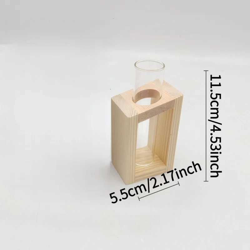 Desktop hydroponic plant glass test tube vase wooden flower stand creative home decoration flower arrangement container ornament Y260314