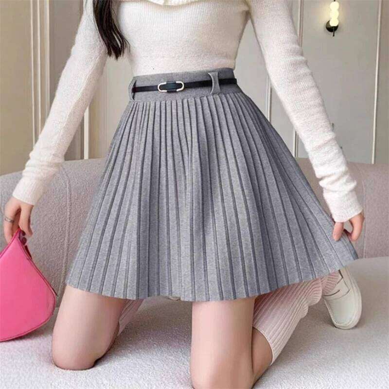 Elegant Aesthetic Pleated Women High-End Luxury Knitted Short Skirts for Woman Autumn Classic Elastic Waist A-Line Skirt Z260314