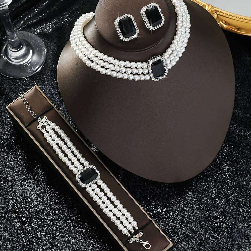Cross border luxury pearl necklace bracelet earrings three piece set brides, versatile accessories for Europe and America Z260313