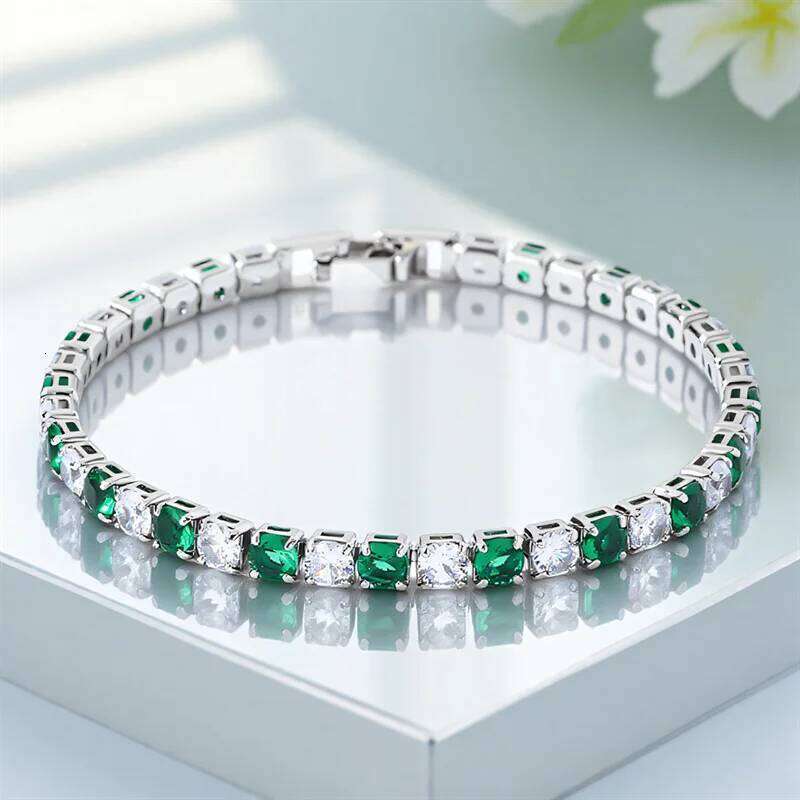 Cute Green Crystal 4mm Round Stone White Zircon 17/19cm Bracelets For Women Vintage Silver Color Chains Bracelet Wedding Jewelry Z260313
