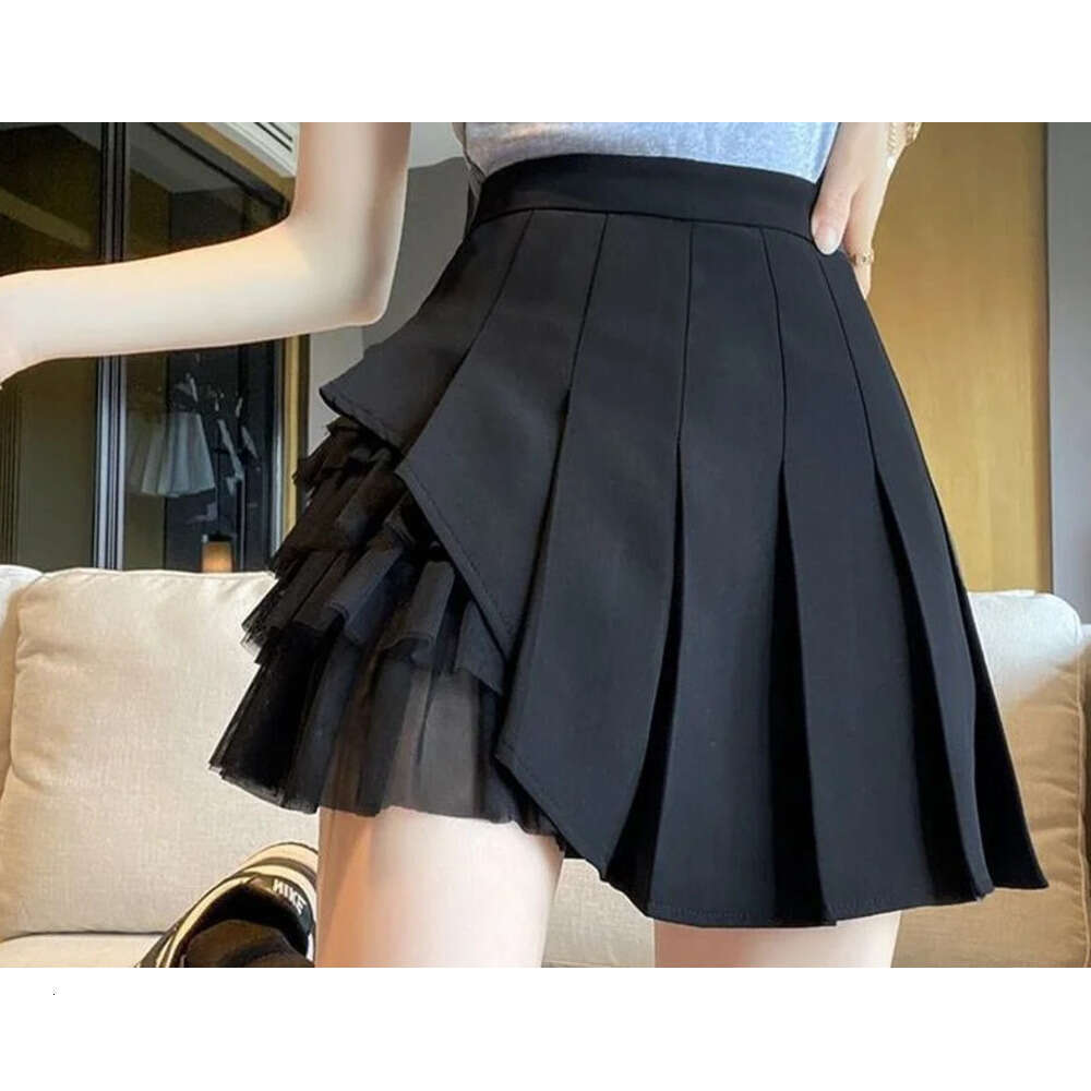 Pleated Skirts Women Chic Summer Party All-match Schoolgirls Clothing Vintage Slim Simple Pure Faldas Ulzzang Y2k Mesh Design Z260314