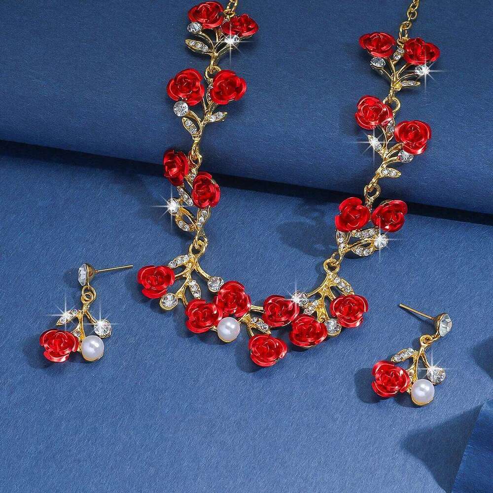 3PC Women's Fashion Romantic Flower Necklace Earrings Jewelry Set Suitable for Wedding, Party, Festival Gifts Z260313