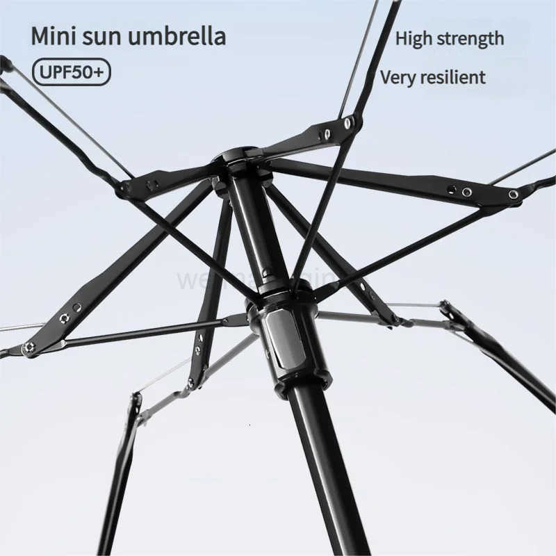 Mini Capsule Umbrella Five-Fold Six-Rib UPF50 Sunshade UV Protection Compact Foldable Rain Umbrella for All Weather H260314
