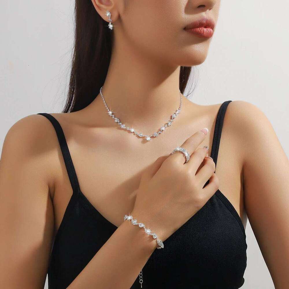 Elegant Crystal Jewelry Set Necklace Earrings Bracelet Stretch Ring for Women Party Daily Z260313