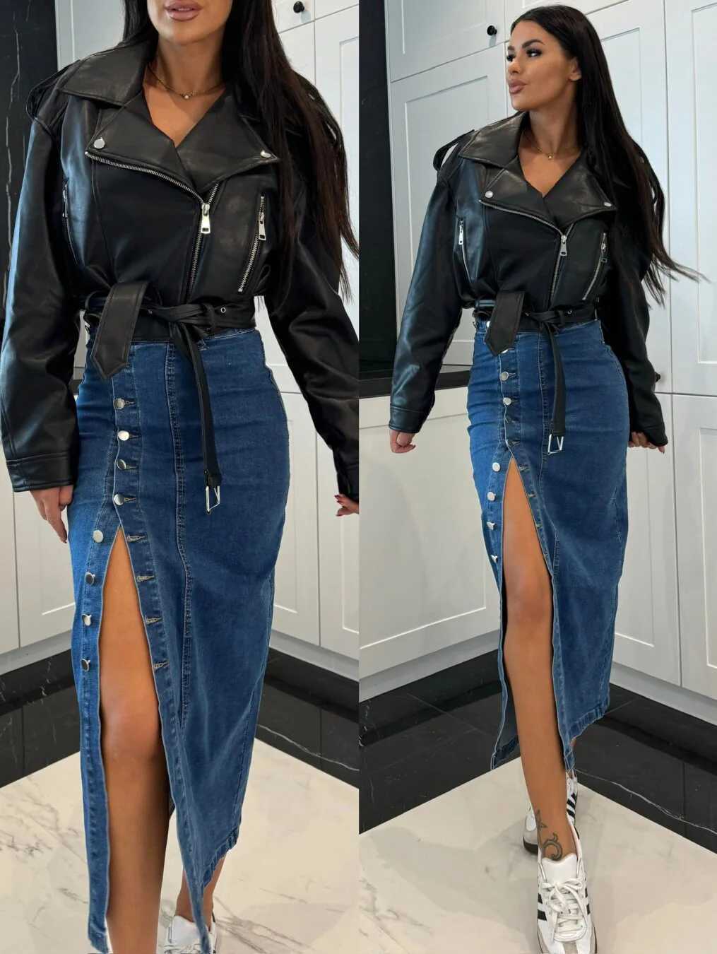 Autumn Women High-waist Retro Button Irregula Skirt Slit Washed Blue Denim Skirts Woman Package Hip Jeans Skirt Streetwear 2026 M260314