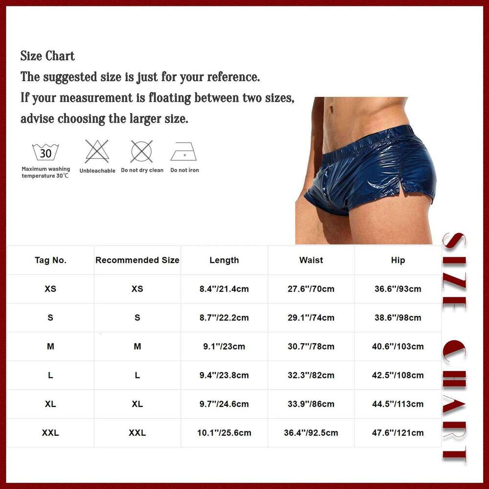 Mens Glossy Swimming Trunks Low Rise Sides Slit Solid Color Slim Fit Shorts Male Swimwear Swimsuit Pool Party Nightclub Costume Z260314