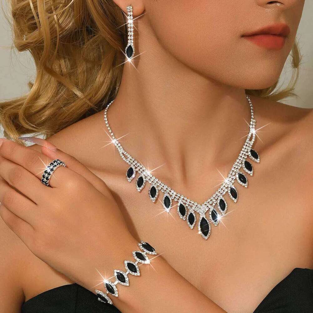 Best Seller Luxury Black Crystal Jewelry Set Women Necklace Earrings Bracelet Ring Party Wedding Bridal Accessories Z260313