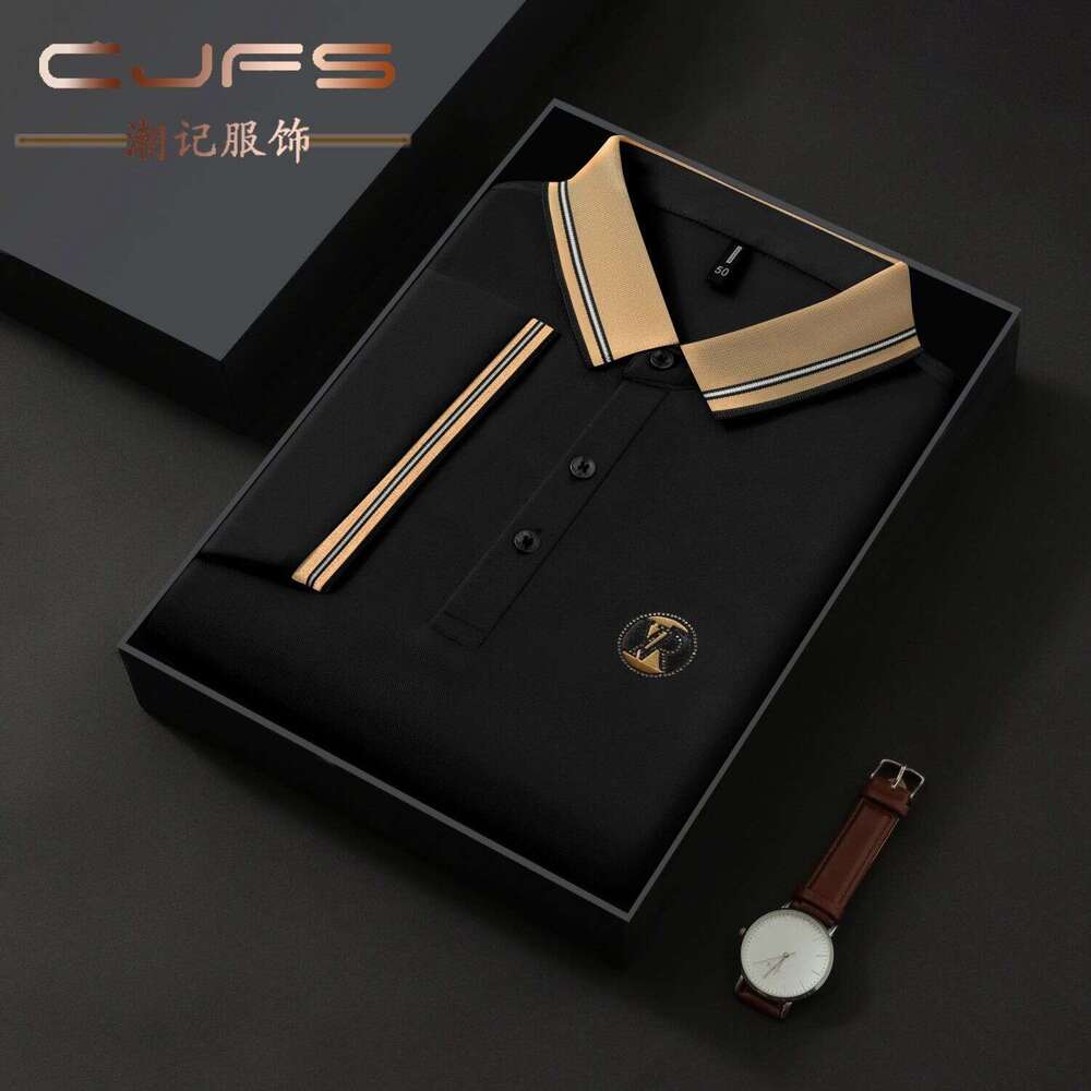 Summer new men's short-sleeve T-shirt, loose casual embroidered polo shirt for middle-aged and elderly men, dad-style top