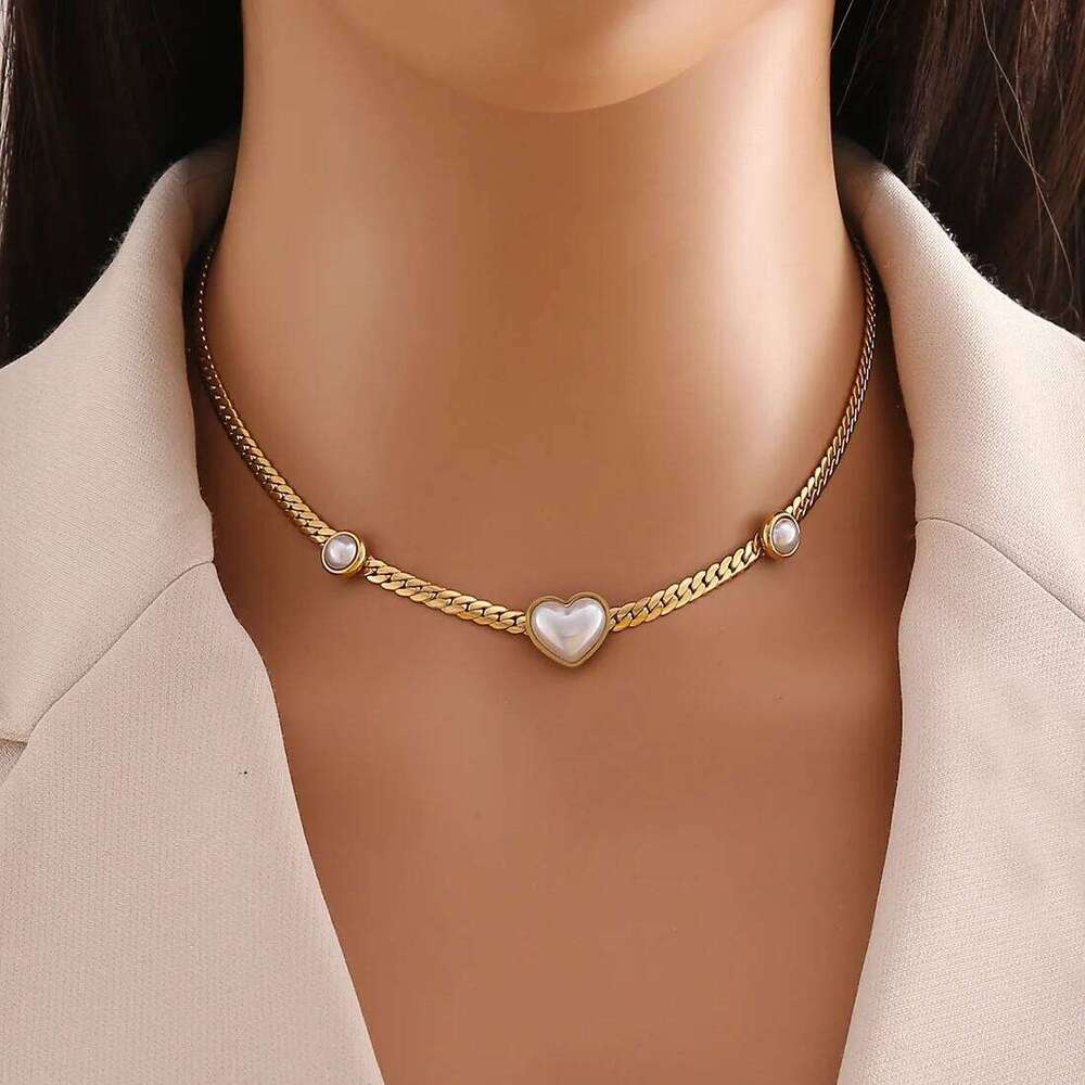 3pcs Elegant Vintage Jewelry Set for Women White Heart-shaped Pearl Necklace Shiny Choker Bridal Wedding Earrings Party Z260313