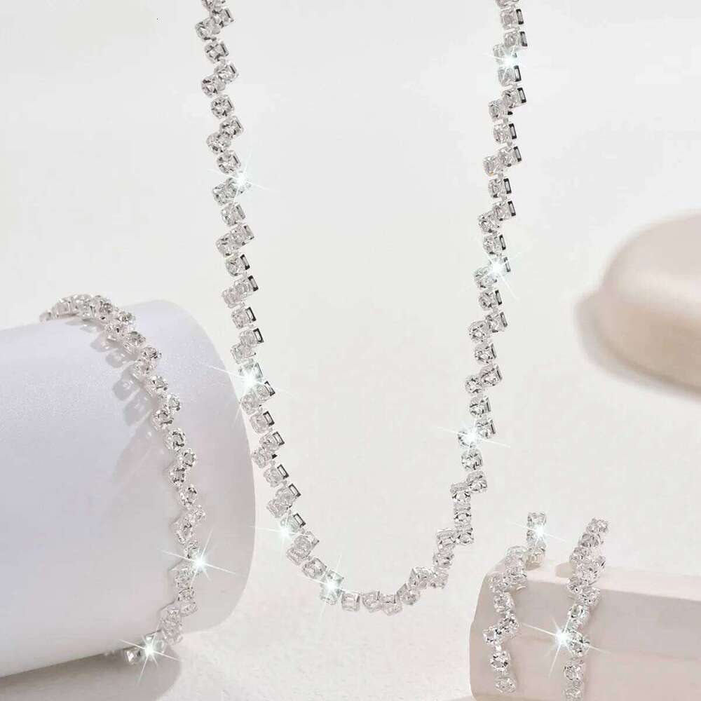 FYUAN Exquisite Black Silver Color Crystal Necklace Bracelet Long Tassel Rhinestone Earrings for Wedding Jewelry Sets Z260313