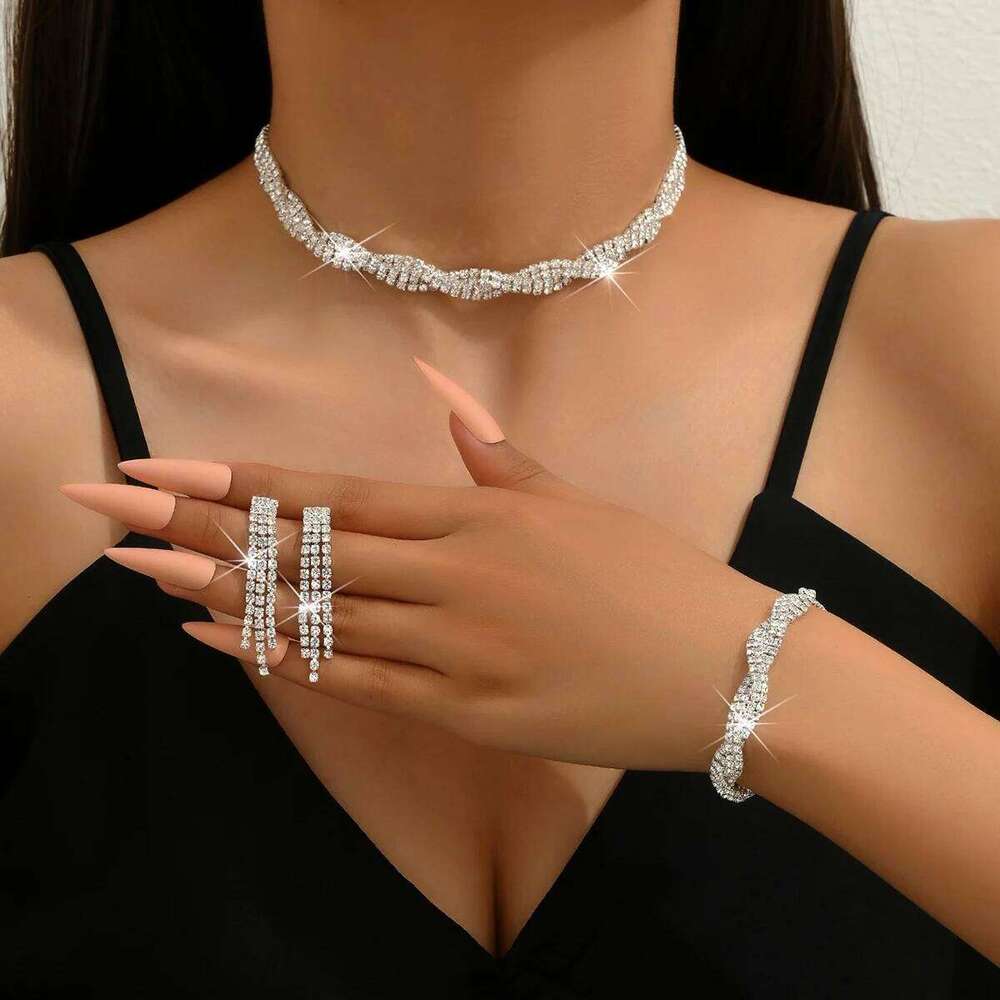 4PC Women's Fashion Trend Copper Claw Chain Tassel Necklace Earrings Bracelet Jewelry Set Wedding Banquet Party Festival Gift Z260313
