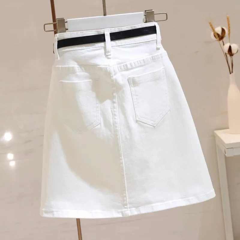 Summer New White Denim Skirt Women High Waist A-word Hip Skirt M260314
