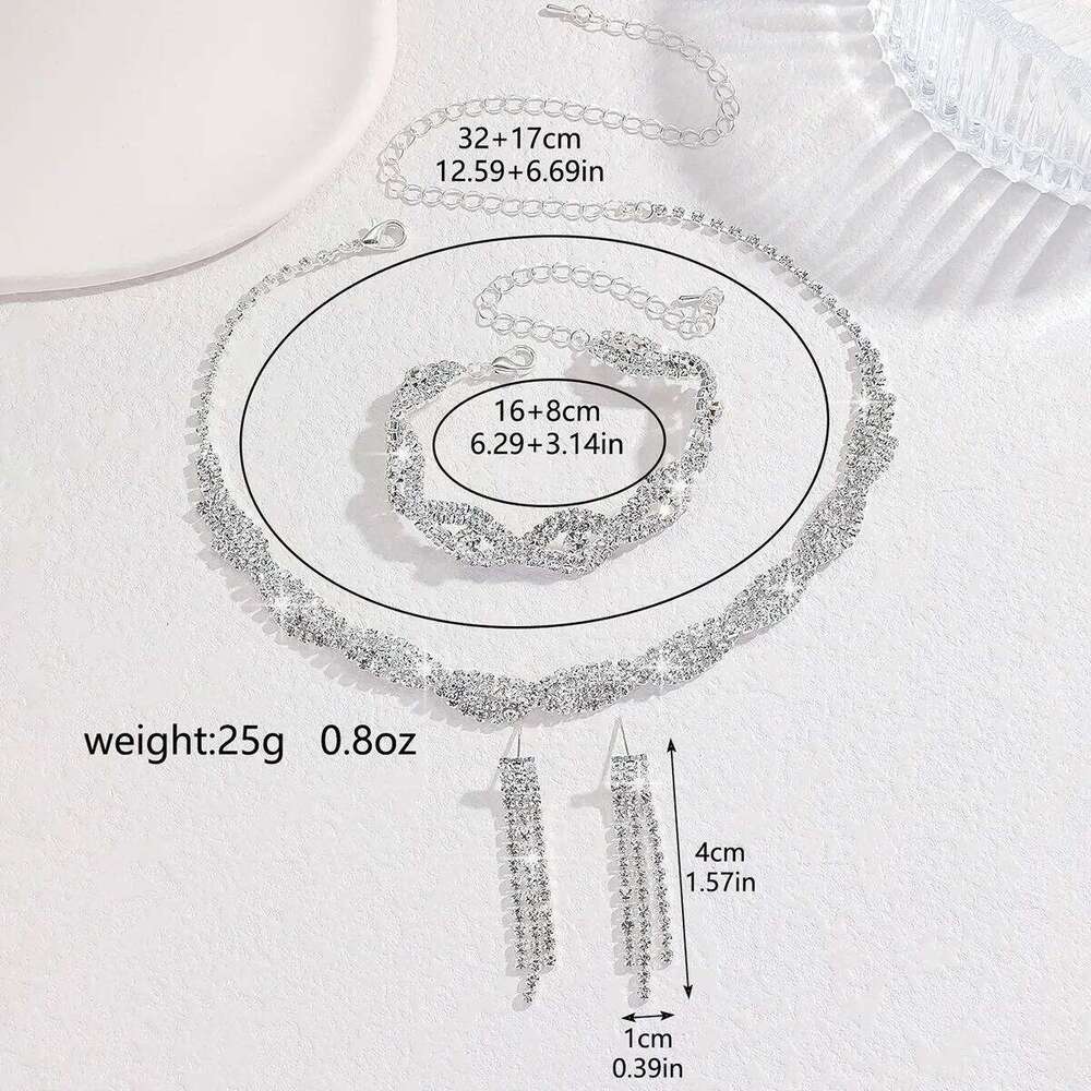 3pcs Luxury Zircon Stud Earrings Necklace for Women, Stainless Steel Hypoallergenic Wedding Banquet Sparkle Jewelry Set Gift Z260313