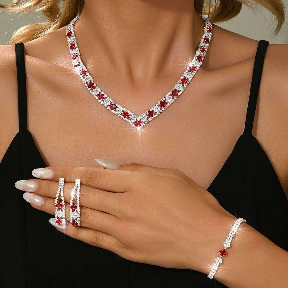 Multi colored diamond inlaid design, French socialite style, best-selling necklace, earring, bracelet set, accessories Z260313