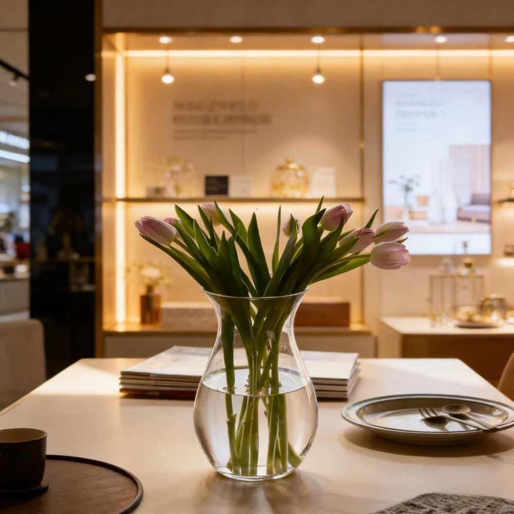 Modern Minimalist Waisted Glass Vase Hydroponic Flower Vase Nordic Style Elegant Home Living Room Decoration Ornament Y260314