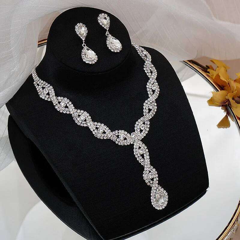 FYUAN Luxury Water Drop Zircon Necklace Bracelet Women Crystal Earrings for Wedding Bride Jewelry Sets Accessories Z260313