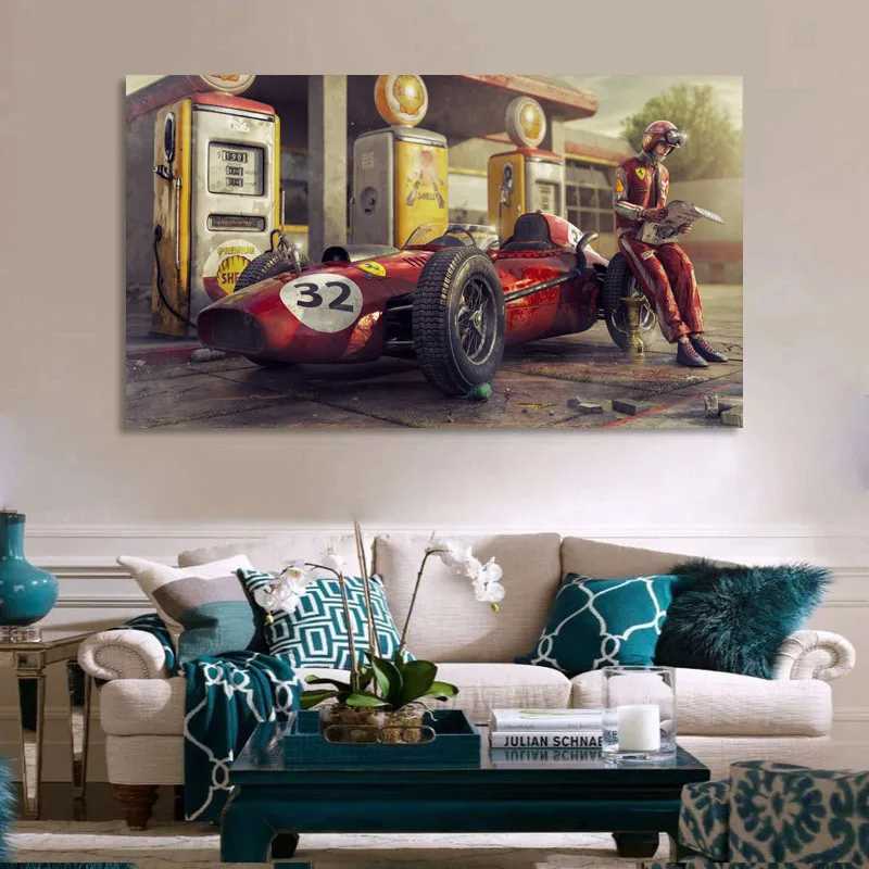 Vintage Car Poster Ferraris Classic Racing F1 Race Car Artwork Wall Art Picture Print Canvas Painting For Home Living Room Decor D260314