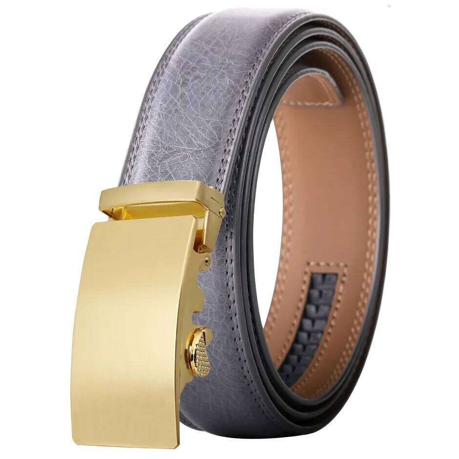 Gold Automatic Buckle Male Belt Brown Black White Blue Gray Leather For Men High Quality Luxury Mens Belts Casual B514 Z260226