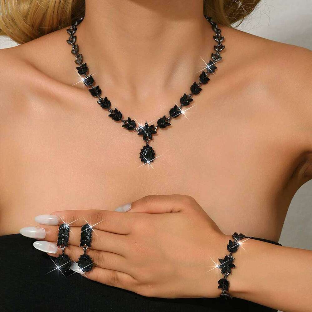 European and American fashion personality exquisite leaf drop earrings necklace bracelet classic bride wedding set Z260313