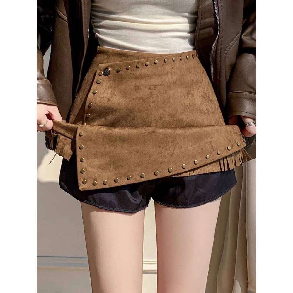 2025 New Asymmetrical Hem Suede A-Line Skirts for Women, High Waist Pencil Mini Skirt with Trendy Fall Winter Style Z260314