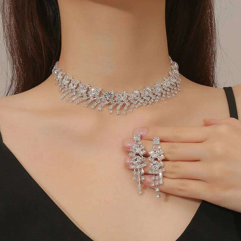 FYUAN New Style Geometric Rhinestone Earrings For Women Pearl Necklace Wedding Bride Jewelry Sets Accessories Z260313