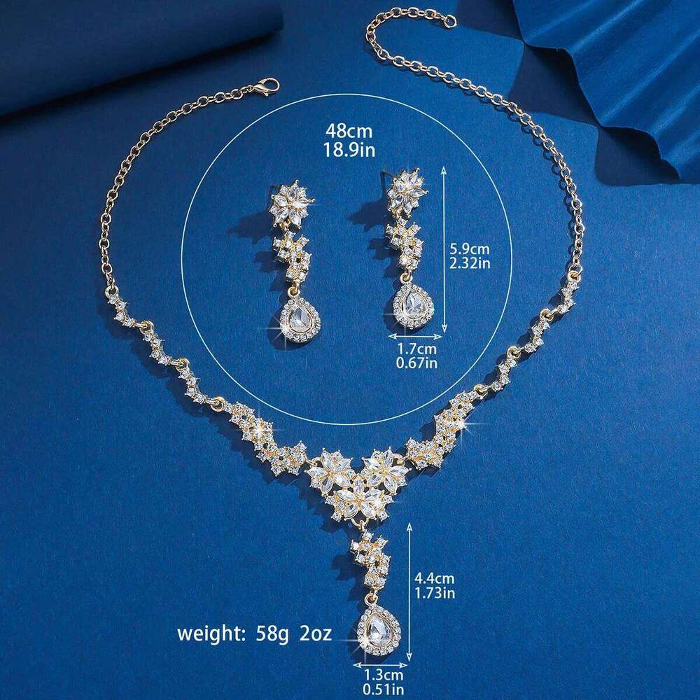 3PC Women's Fashion Rhinestone Flower Water Drop Necklace Earrings Jewelry Set Suitable for Wedding, Party, Festival Gifts-8492 Z260313