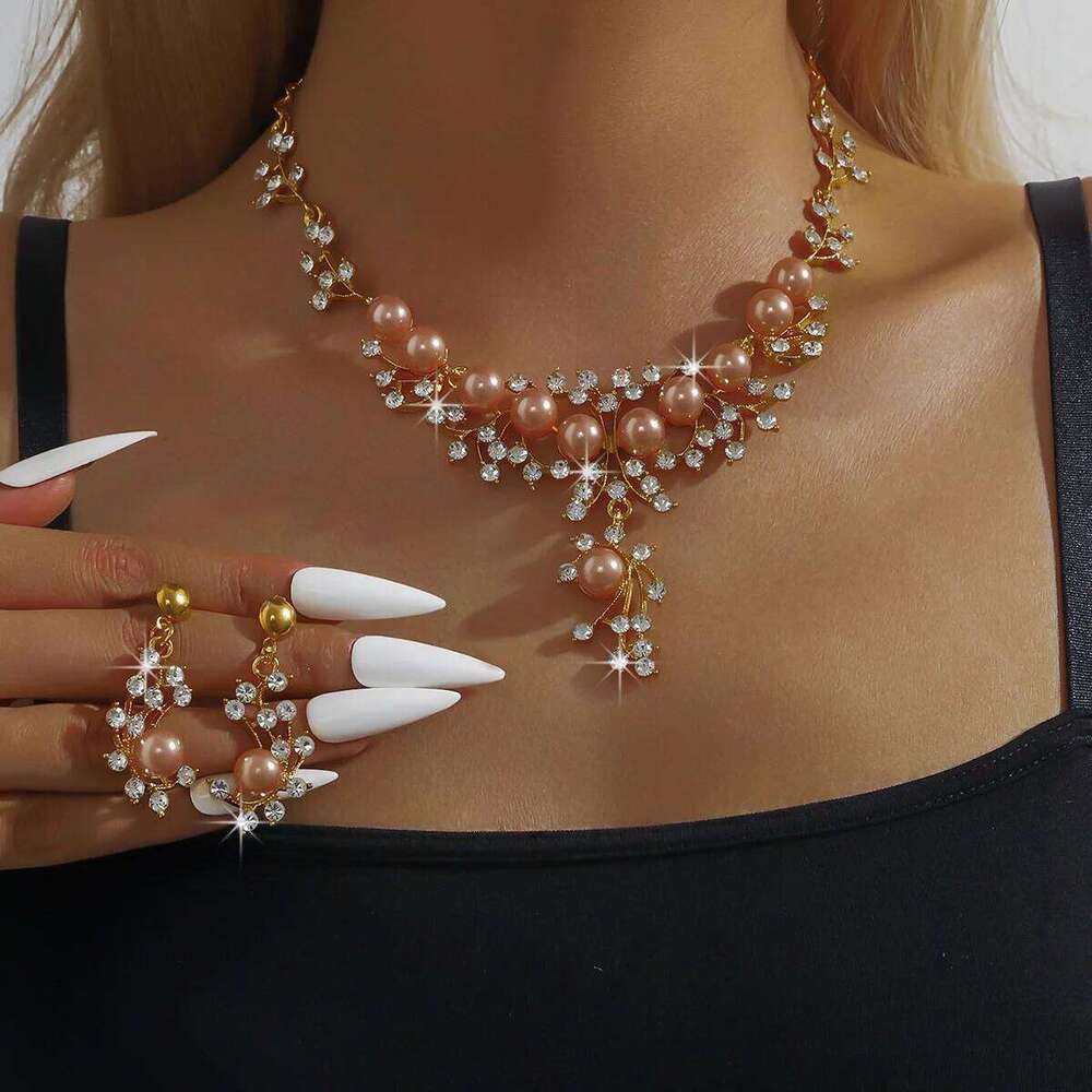 3 pcs jewelry set with artificial pearl decorative necklace and earrings, suitable for women to attend parties Z260313