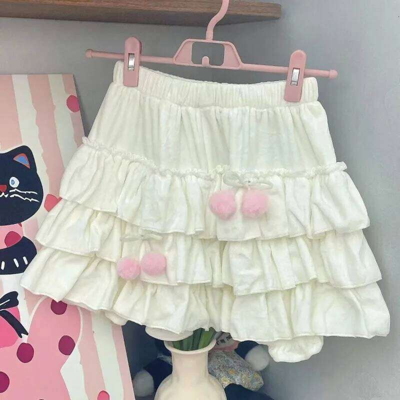Japanese Sweet Lolita Mini Skirts Women Harajuku Slim High Waist Ruffles Y2k Aesthetic Elegant Fashion Party Skirt Z260314
