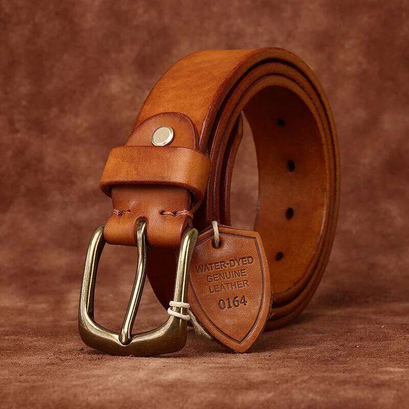 38mm Thickened Genuine Leather Tough Guy Men's Belt Luxury Strap Thick Cowhide Pure Copper Buckle Classic Retro Jeans Z260226