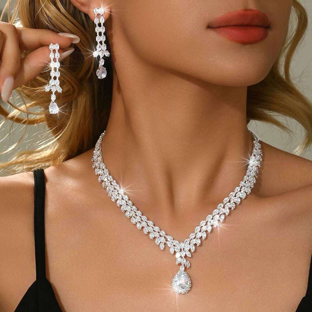 Korean version romantic gentle silver necklace earrings bracelet ring four piece set versatile wedding dress accessories Z260313