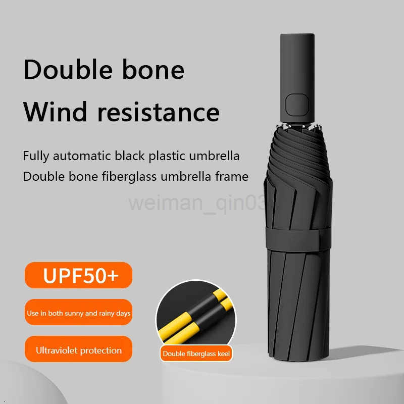 Automatic Umbrella 60 Bone Solid Color Light Collapsible Large Format Outdoor Waterproof Sunshade Uv Protection Umbrella H260314