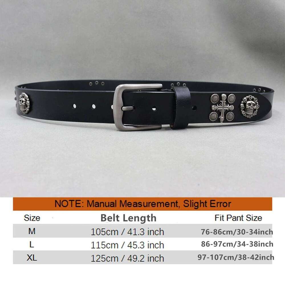 Skull Flower Rivet Metal Pyramid Genuine Leather for Men and Women Hardware Jeans Belt Female Belts Z260226