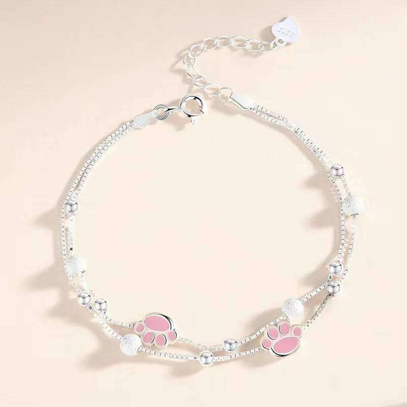 S925 Sterling Silver Bracelets Cute Sweet Pink Cat Claw Adjustable Bracelet for Women Girls Engagement Party Trendy Jewelry Gift Z260313