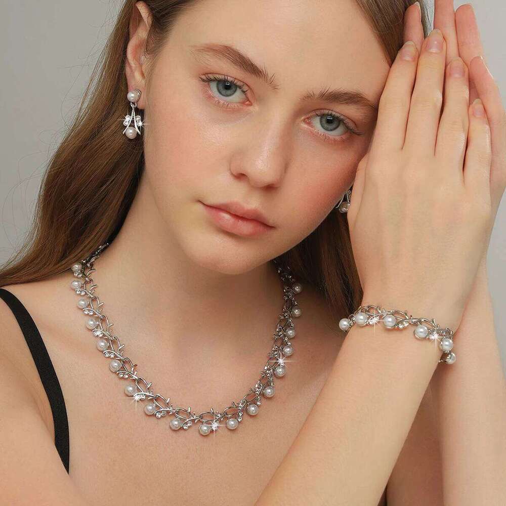 Trending Pearl Choker Necklace Earrings Bracelet Women 18K Gold Plated Hypoallergenic Bridal Party Dainty Jewelry Gift for Her Z260313