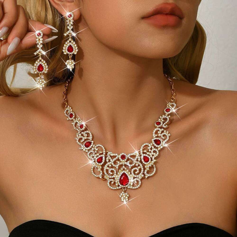 Cross border new set necklace, earrings, diamond inlaid jewelry, wedding dress, dinner dress accessories Z260313