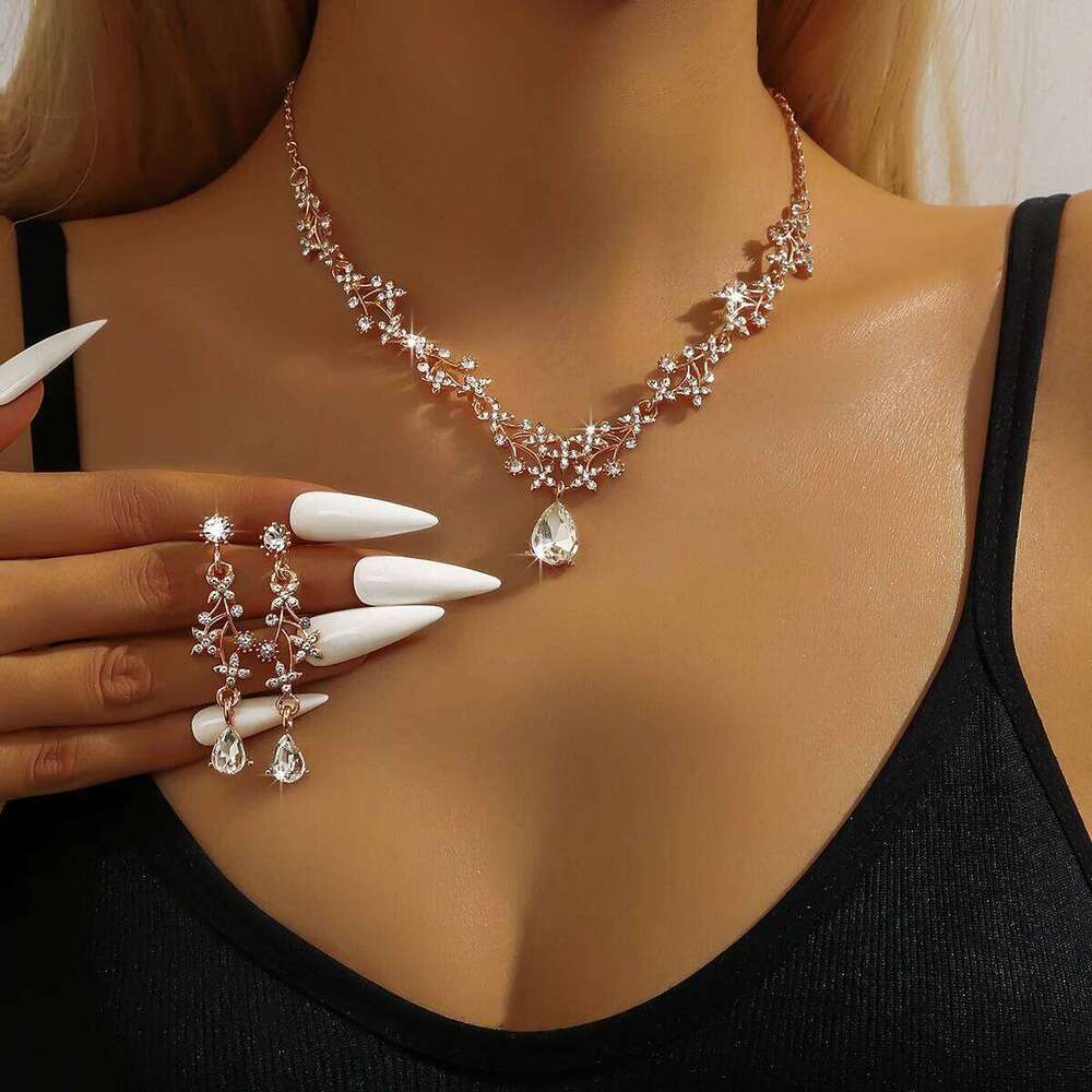 3PC Season Women's Flower Hollow Water Drop Necklace Earrings Jewelry Set Wedding Banquet Party Holiday Gift Z260313
