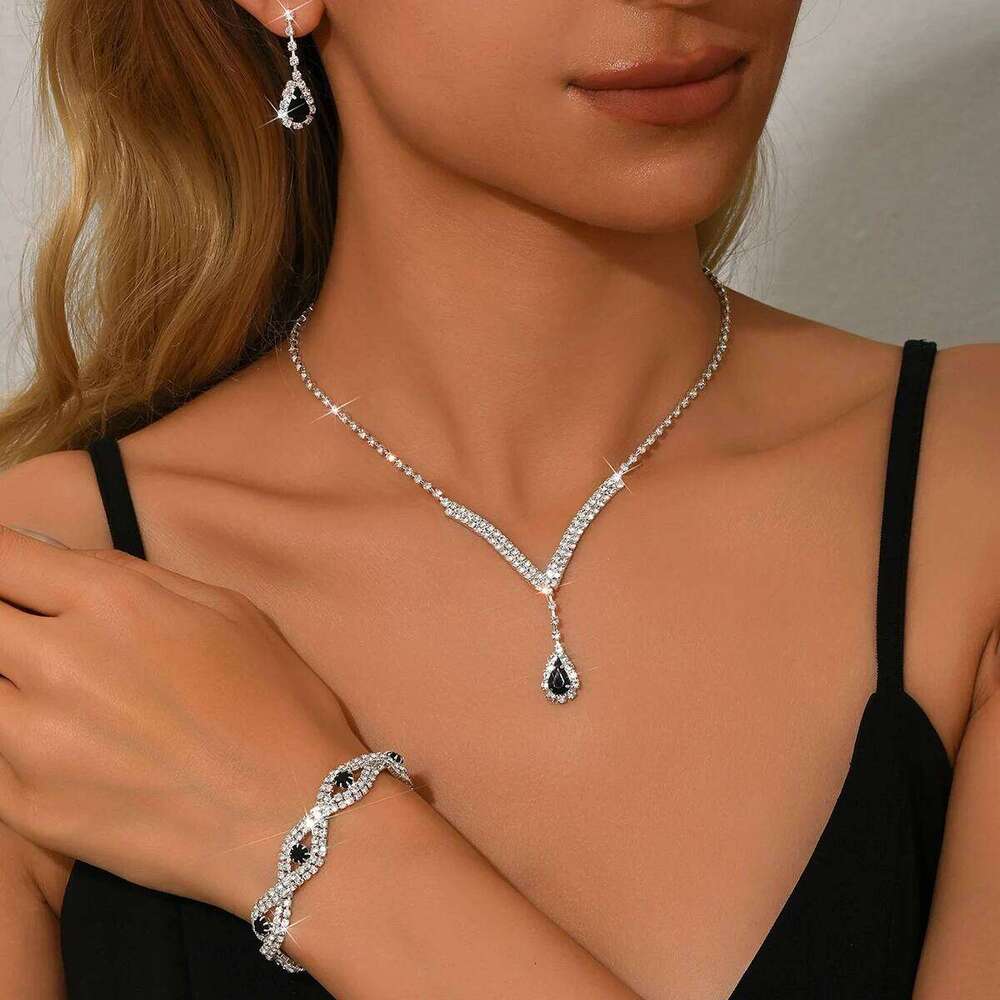 Glam Red Gem Jewelry Set Necklace Earrings Bracelet Teardrop Pendant Shiny Crystal Party Accessories For Women Z260313