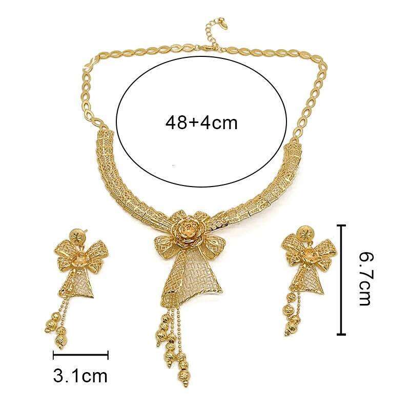 Italian Jewellery Sets Necklace with Drop Earrings Dubai 18K Gold Plated Jewelry Set for Women Fashion Wedding Party Gifts Z260313