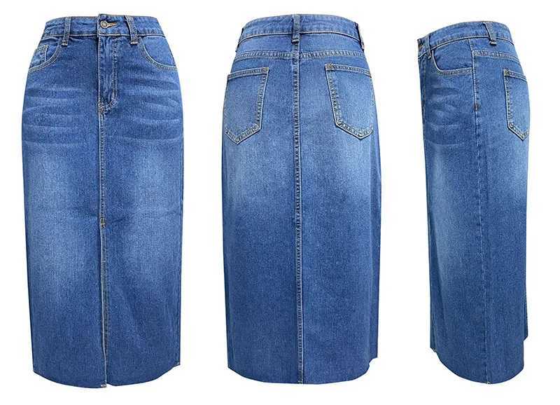 2026 Denim Long Skirt Women Vintage Split Skirts High Waist Washed Distressed Button Pockets Summer Y2k Streetwear A Line Punk M260314