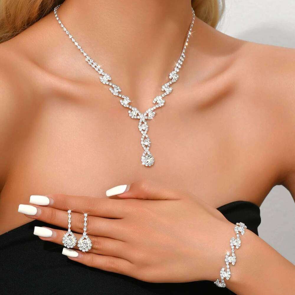European and American Claw Chain Full Diamond Three Piece Set Necklace Earrings Bracelet Dress Jewelry Accessories Z260313