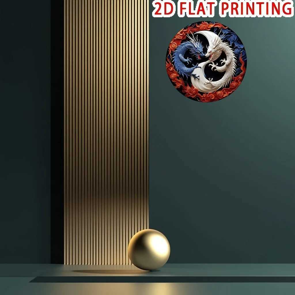 YIN Yang Dragon Metal Wall Art Decor 8x8 Inch Round Aluminum Sign for Home Garden Office Cafe Festival Holiday Gift D260314