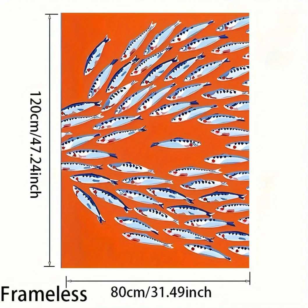 1pc Abstract Sardine Fish Canvas Art Print - 3149x4724 Frameless Waterproof Wall Decor for Living Room Bedroom Office Din D260314